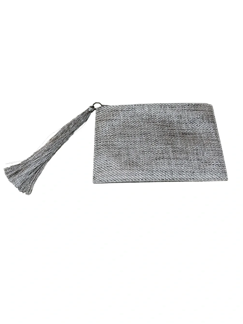 NWT Louise et Cie Silver Metallic mesh pebble leather Tassel Clutch in dustbag